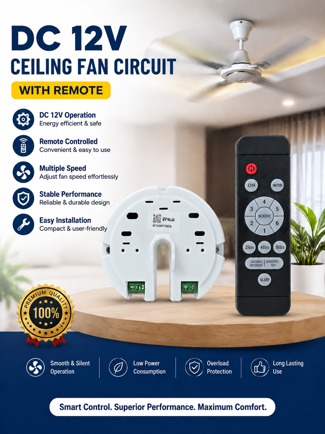 DC 12V Ceiling Fan Circuit with Remote Control | Smart Fan Controller Module
